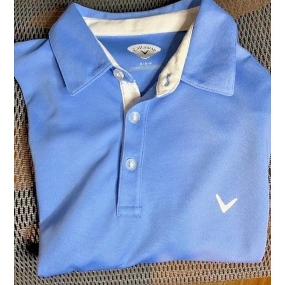 Callaway OptDri Golf Shirt Polo Men's medium Light Blue White Trim